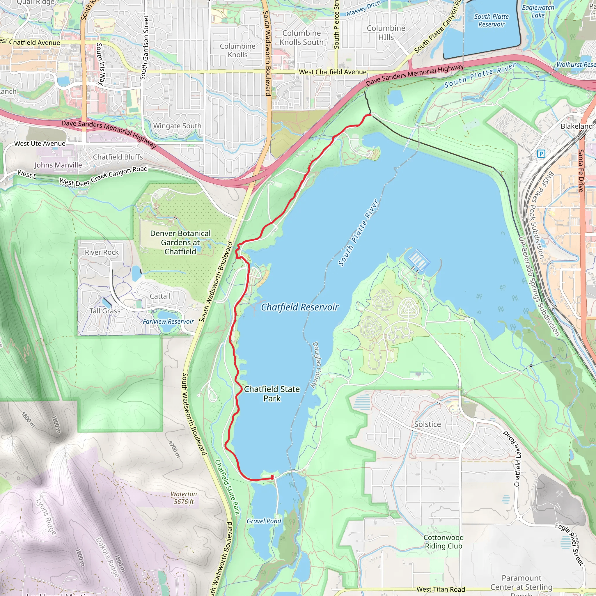 Chatfield Reservoir Westside via ADT - Colorado Out and Back mobile static map