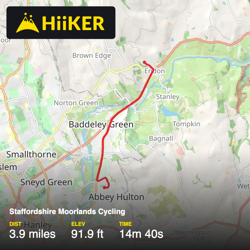 A map preview of the recording Staffordshire Moorlands Cycling.