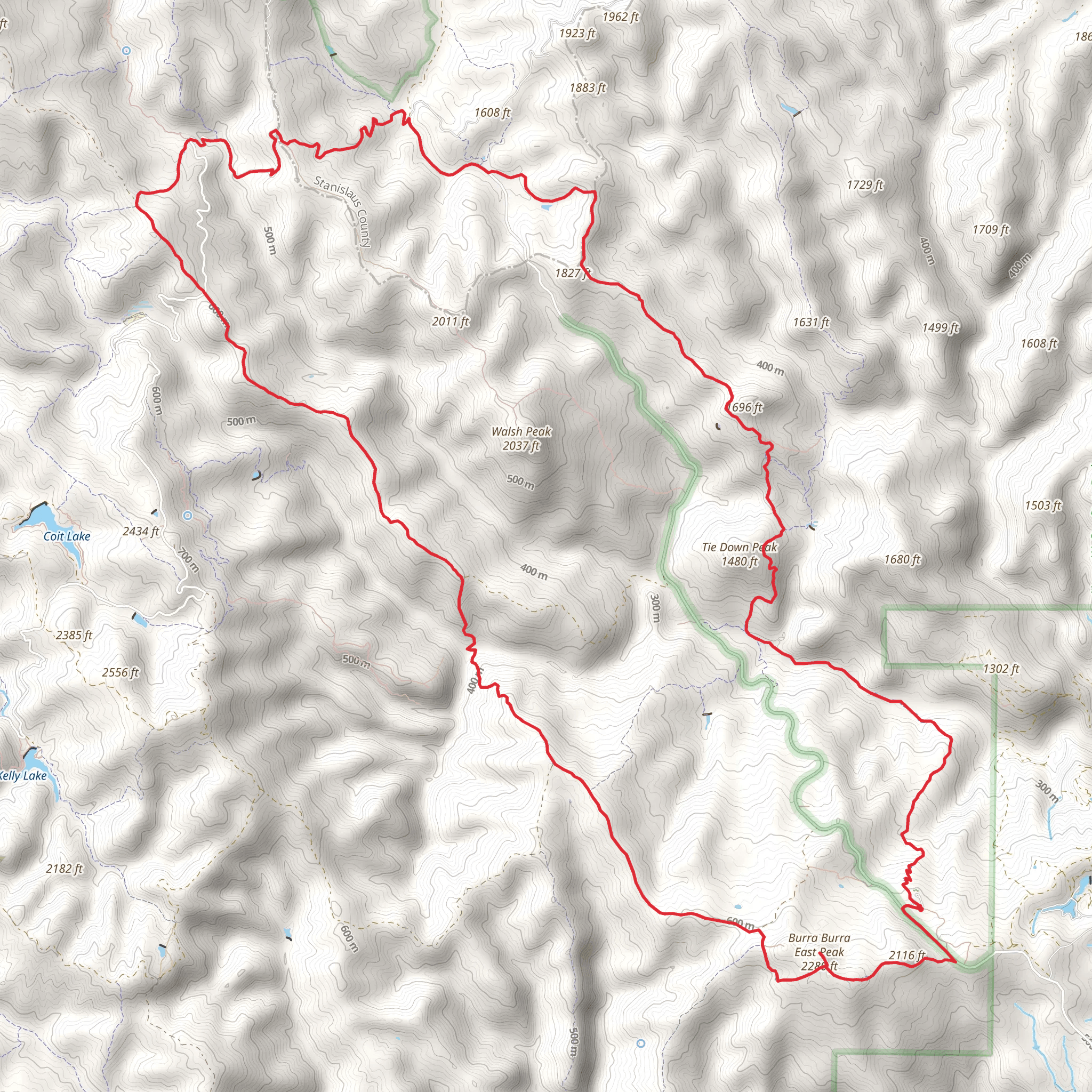 Burra Burra East Peak via South Fork Orestimba Creek and Tie Down Trail Loop mobile static map