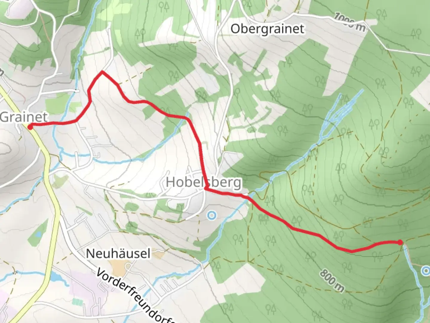An image depicting the trail Grainet to Kohlstattbrunn Walk and its surrounding area.
