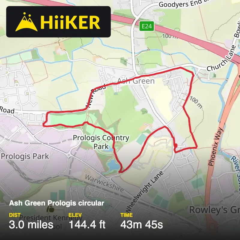 A map preview of the recording Ash Green Prologis circular.