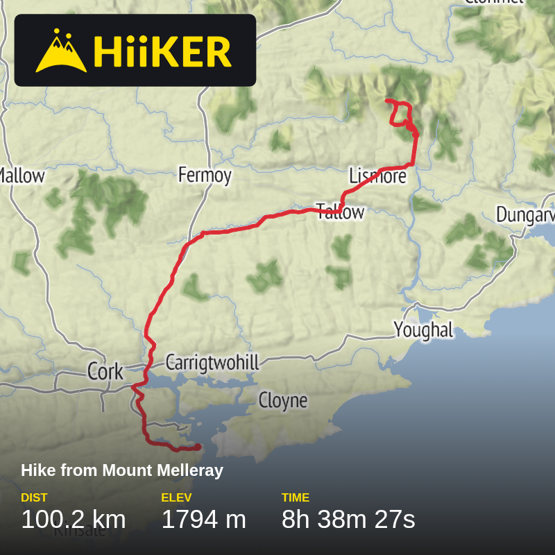 A map preview of the recording Hike from Mount Melleray.