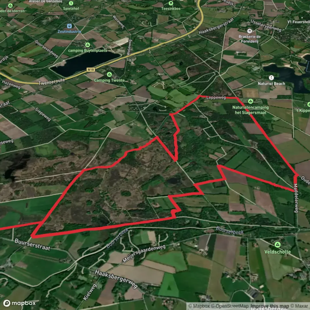 An image depicting the trail Langenberg Weg, De Bommelas and Ronde Bulten Loop and its surrounding area.