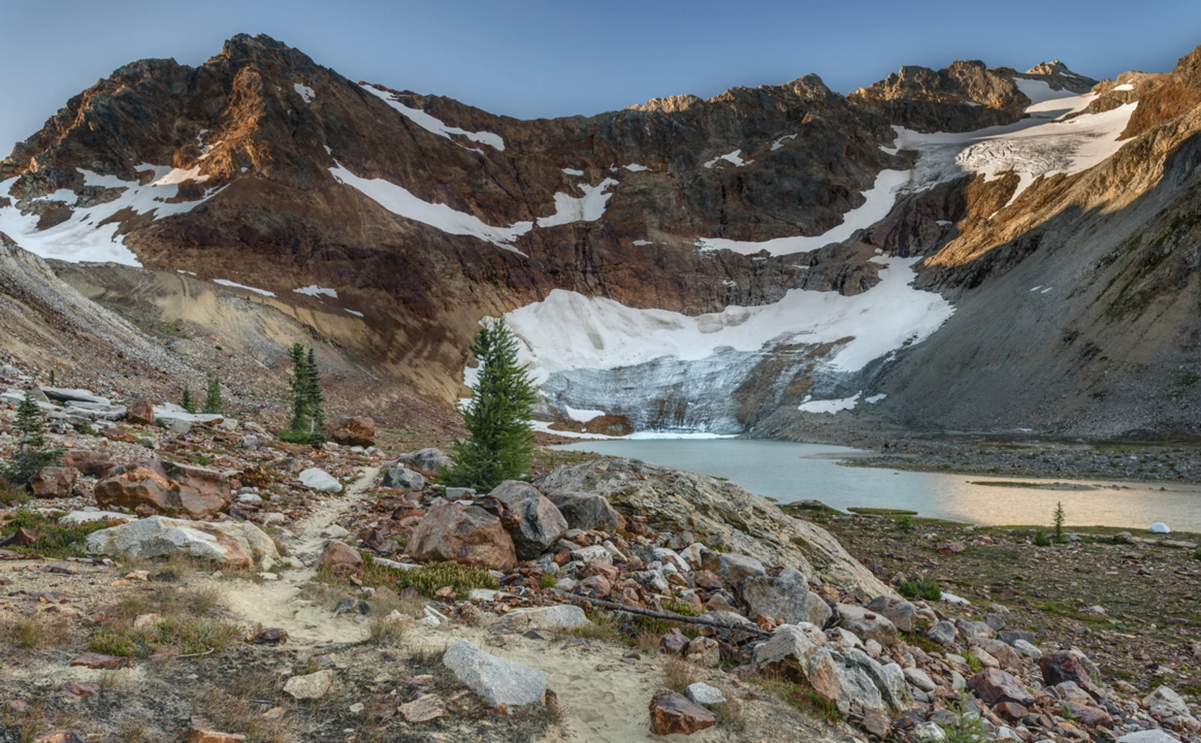 An image depicting the trail Upper Lyman Lake Trail via Phelps Creek Trail and its surrounding area.