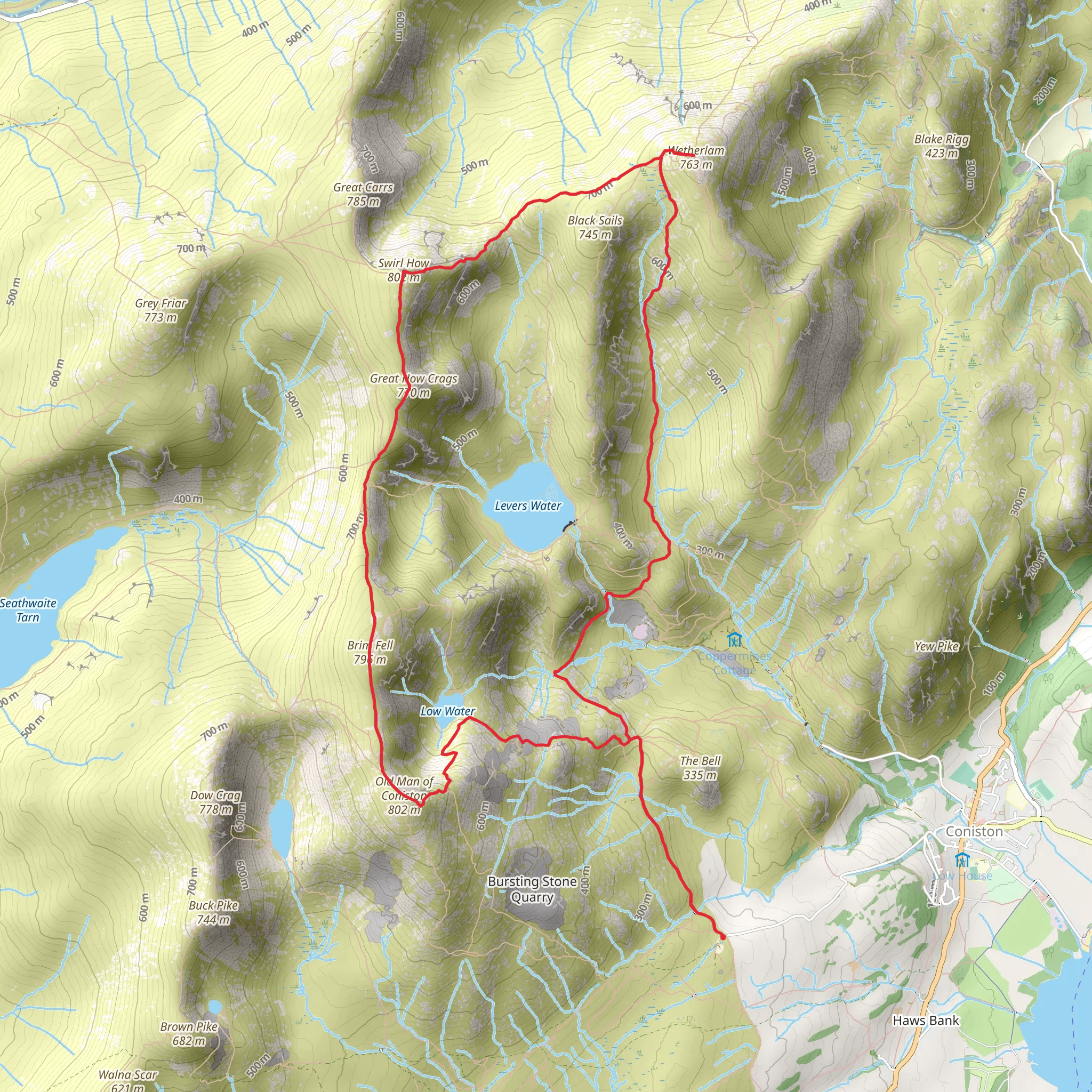 Old Man of Coniston, Brim Fell and Wetherlam Loop mobile static map