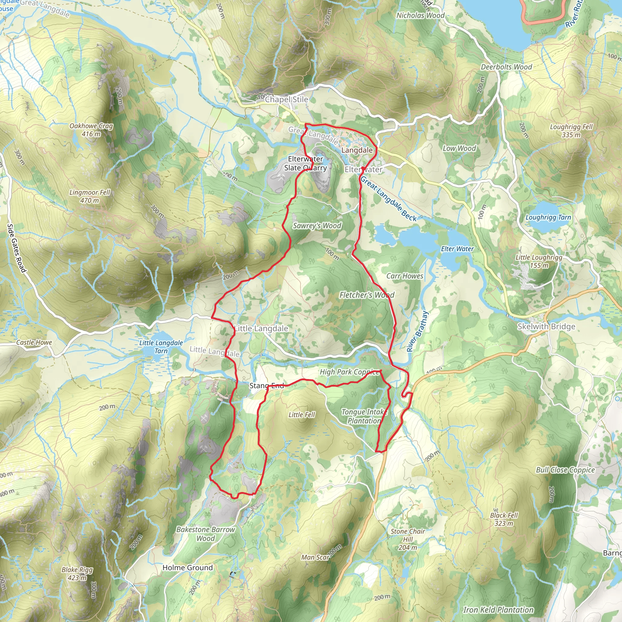 Elterwater and Little Landale Loop via Fletchers Wood mobile static map