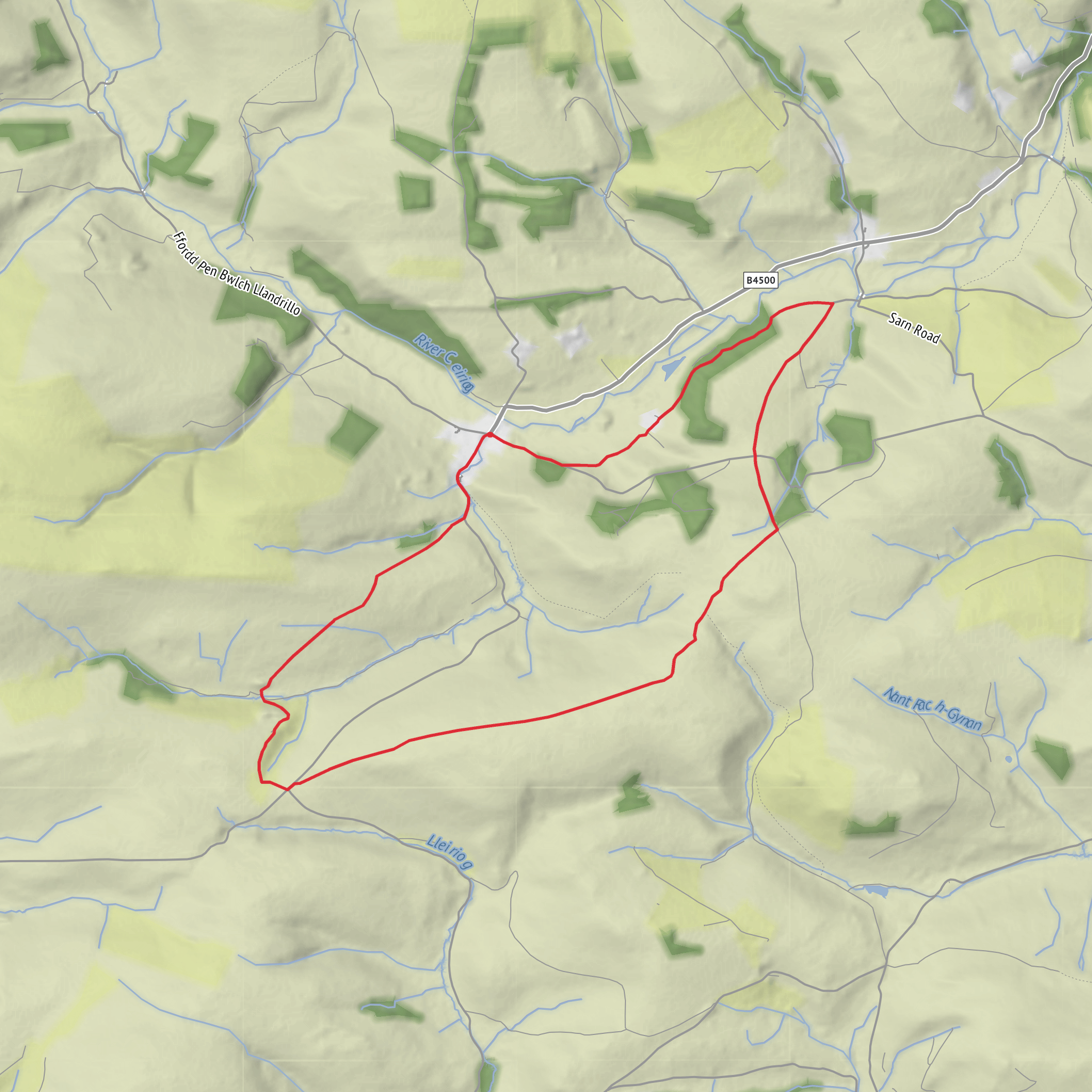 Cefn-Hir-fynydd and Llanarmon Dyffryn Ceiriog Loop mobile static map