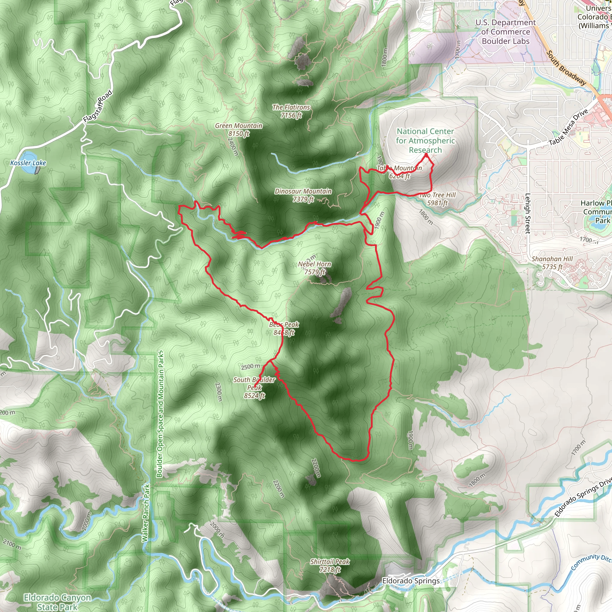 NCAR Trail, Shadow Canyon and Mesa Trail Loop mobile static map