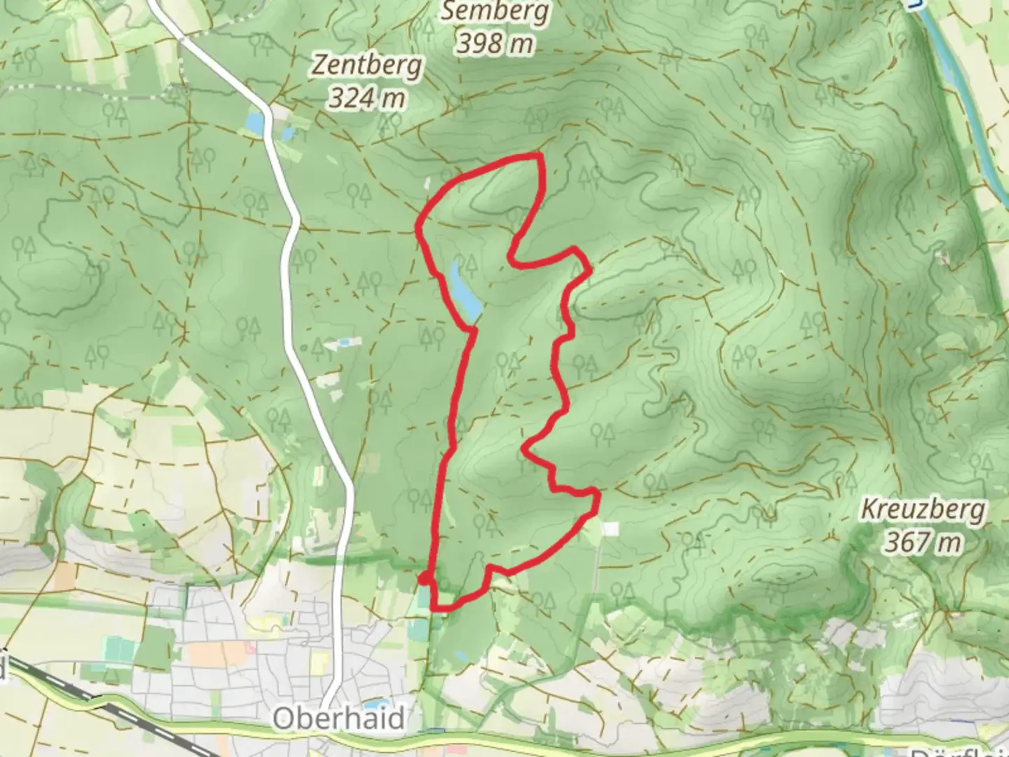 An image depicting the trail Moenchsee via Oberhaid Vogelherdrunde and its surrounding area.