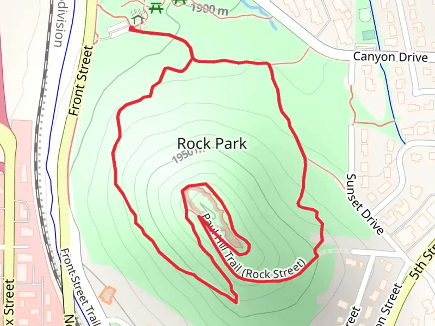 An image depicting the trail Rock Park Loop and its surrounding area.