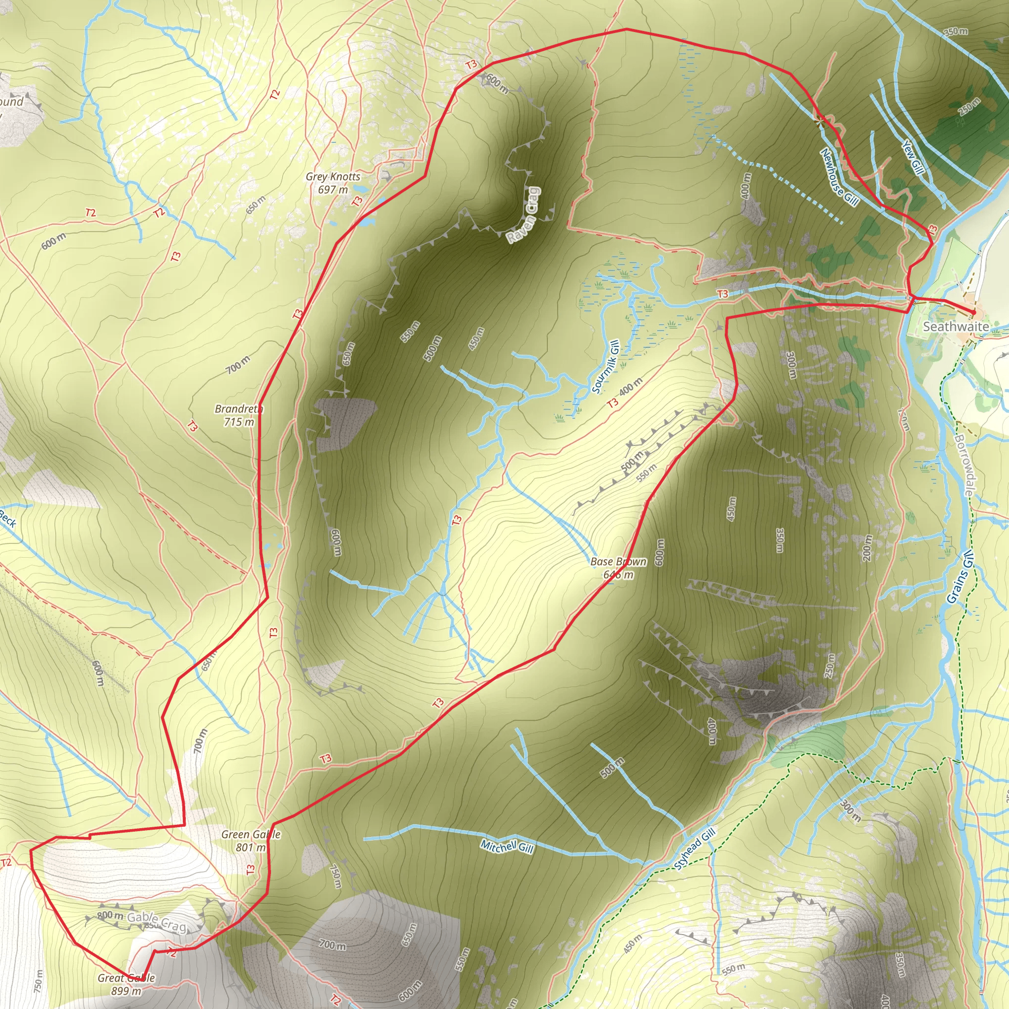 Grey Knotts, Great Gable and Base Brown Loop mobile static map
