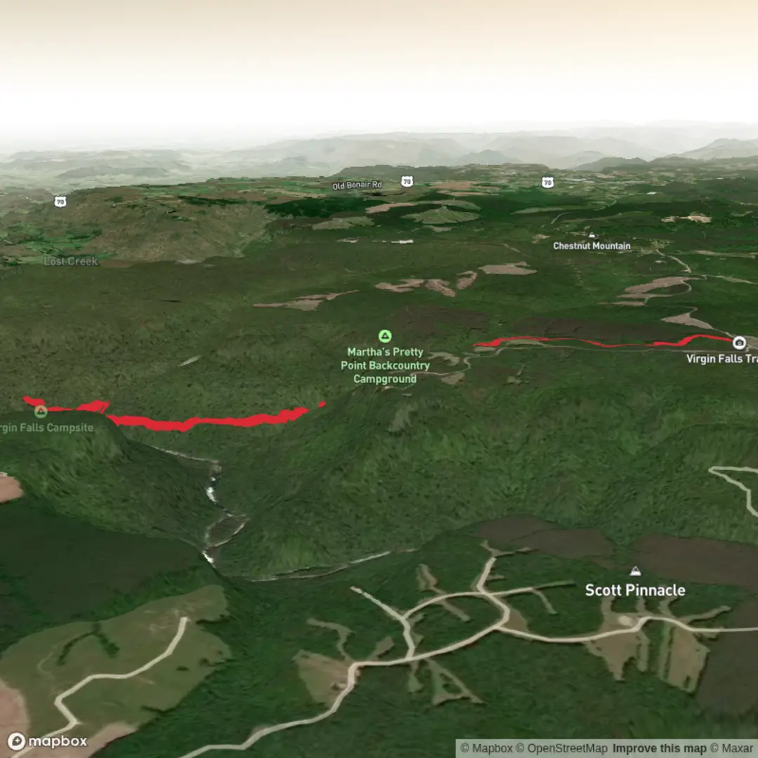An image depicting the trail Big Laurel falls, Sheep Cave Falls and Virgin Falls via Virgin Falls Trail and its surrounding area.