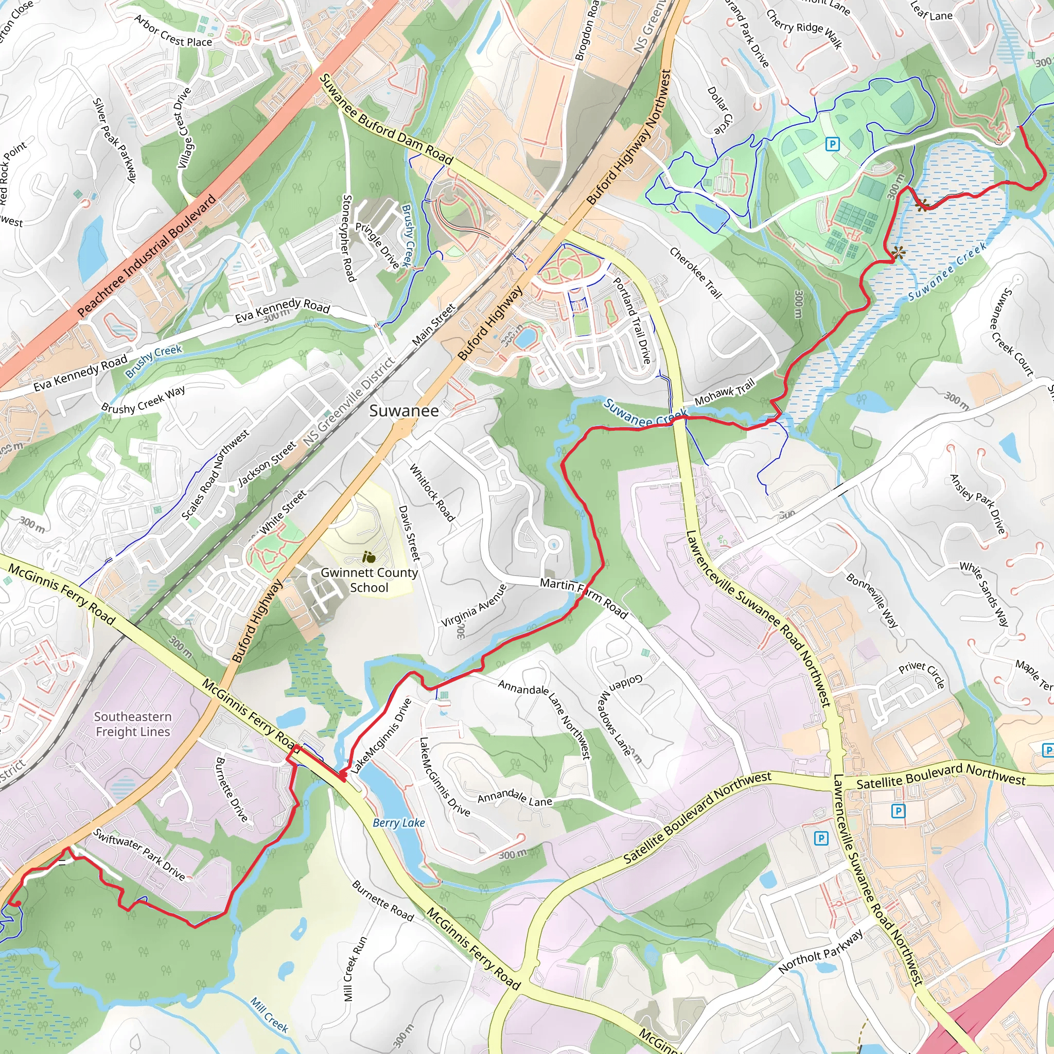 Suwanee Creek Greenway and Ivy Creek Greenway mobile static map