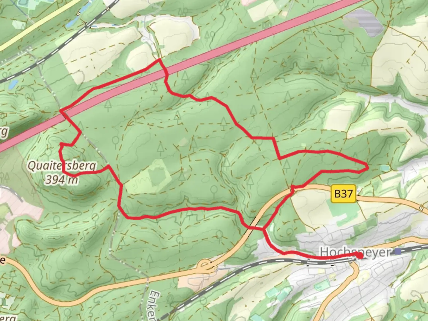 An image depicting the trail Quaitersberg and Huegelgraeber via Moenchsweg and its surrounding area.