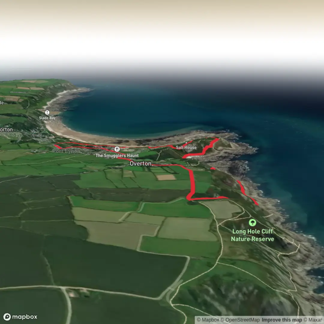 An image depicting the trail Culver Hole and Overton Hill - Gower National Landscape and its surrounding area.