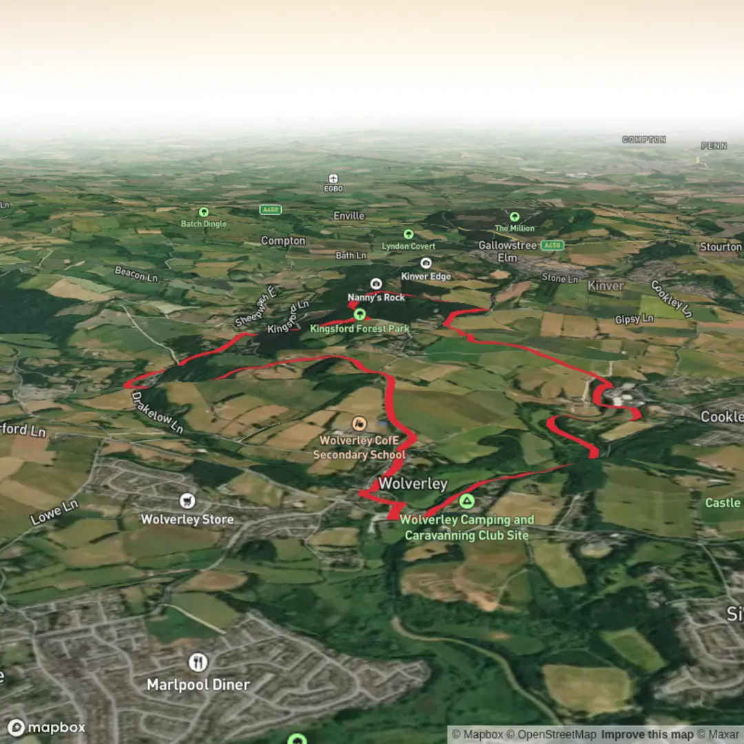 An image depicting the trail Kingsford Forest Park and Debdale Bridge Loop and its surrounding area.