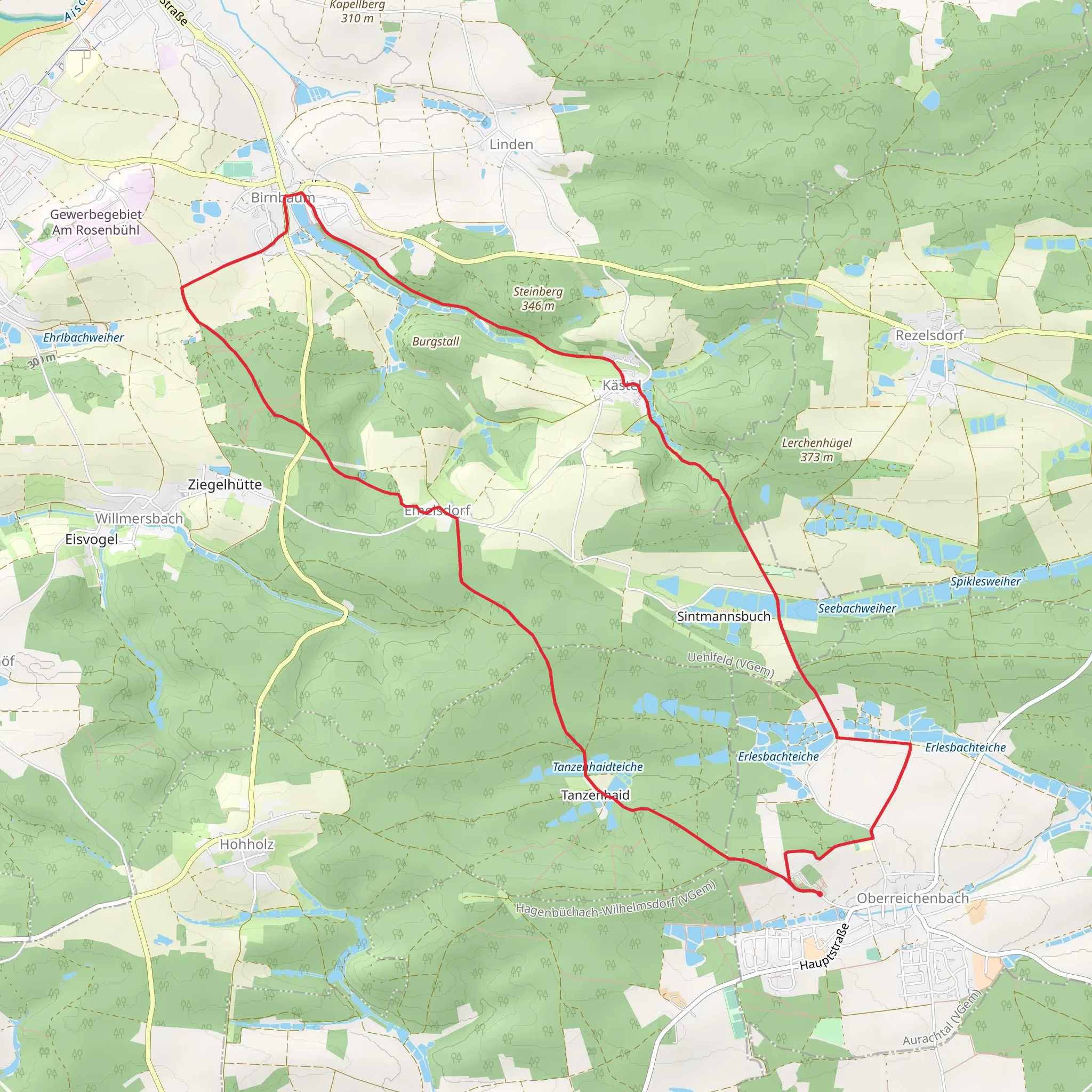Herrenweiher and Reisichbachteiche via Rangau Randweg and Bettelhuetlein Runde mobile static map