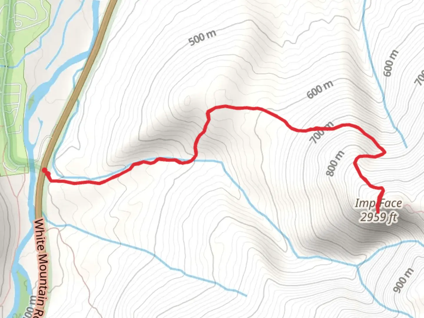 An image depicting the trail Imp Face Trail and its surrounding area.