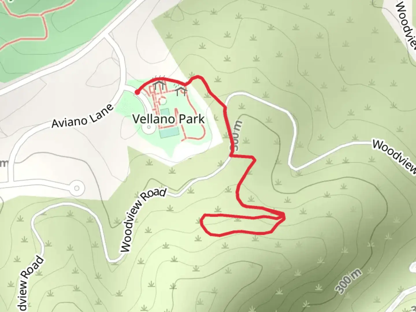 An image depicting the trail Woodview Road Loop and its surrounding area.