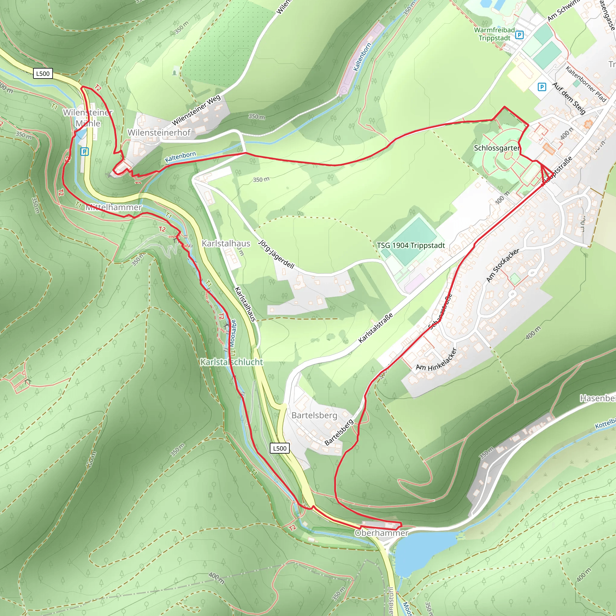 Burg Wilenstein and Kottelbach via Wanderweg Trippstadt mobile static map