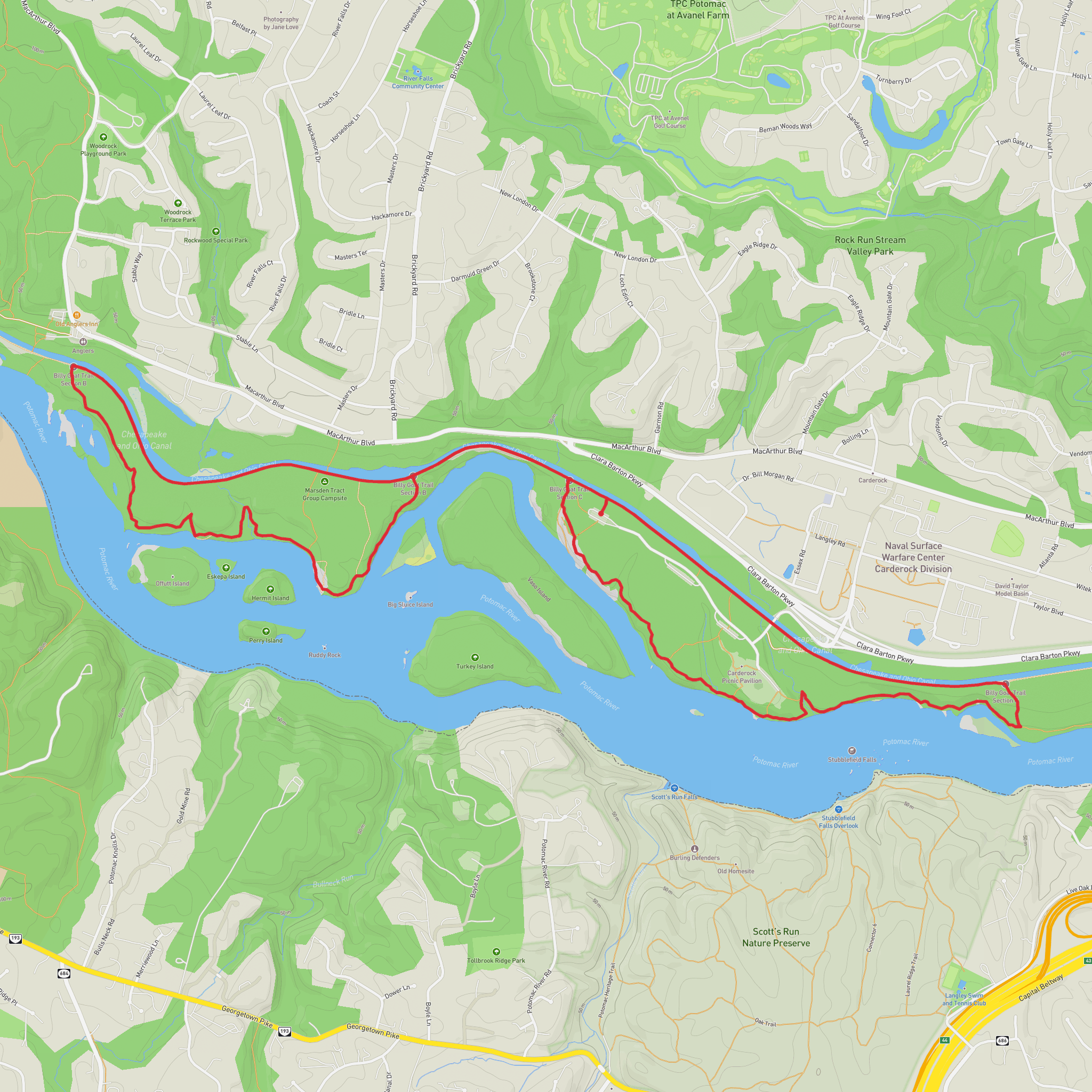 Billy Goat Trail and Chesapeake and Ohio Canal Towpath mobile static map