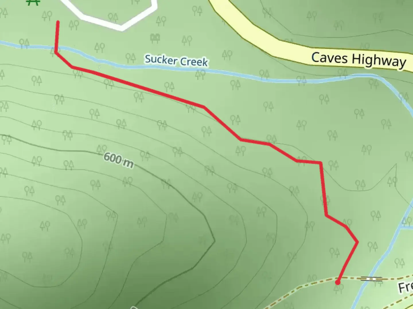 An image depicting the trail Walk along Sucker Creek and its surrounding area.