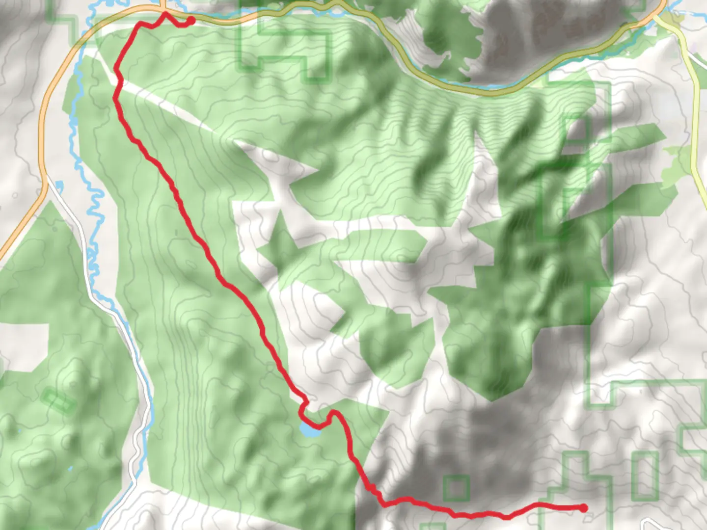 An image depicting the trail Burnside Lake Trail and Burnside Lake Road and its surrounding area.
