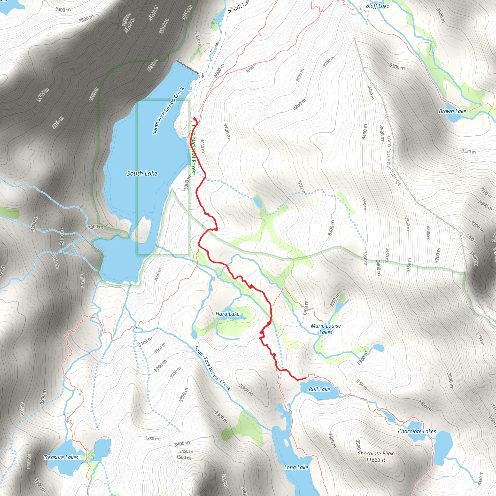 Bull Lake via Bishop Pass Trail mobile static map