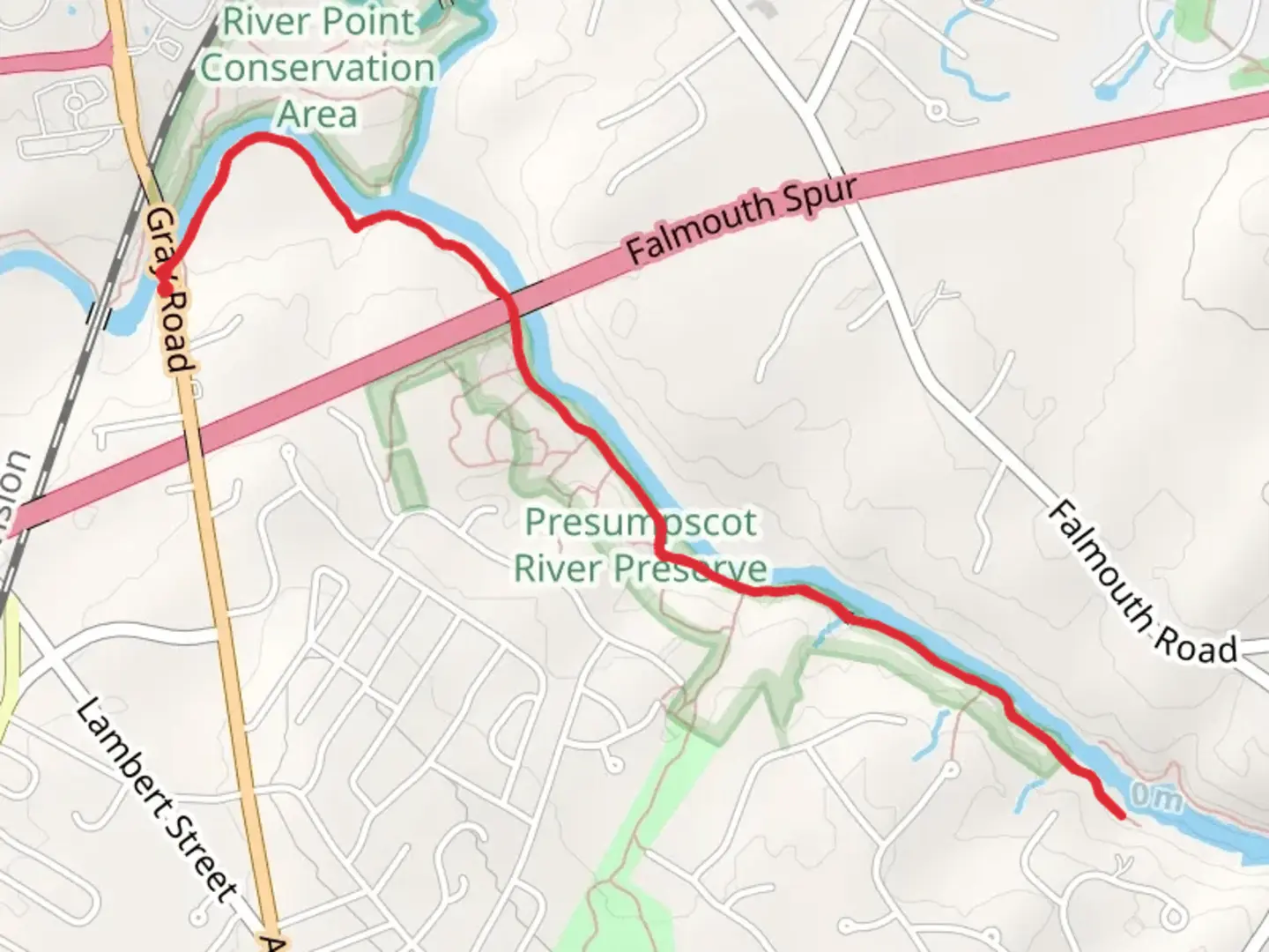 An image depicting the trail Walk along Presumpscot River and its surrounding area.