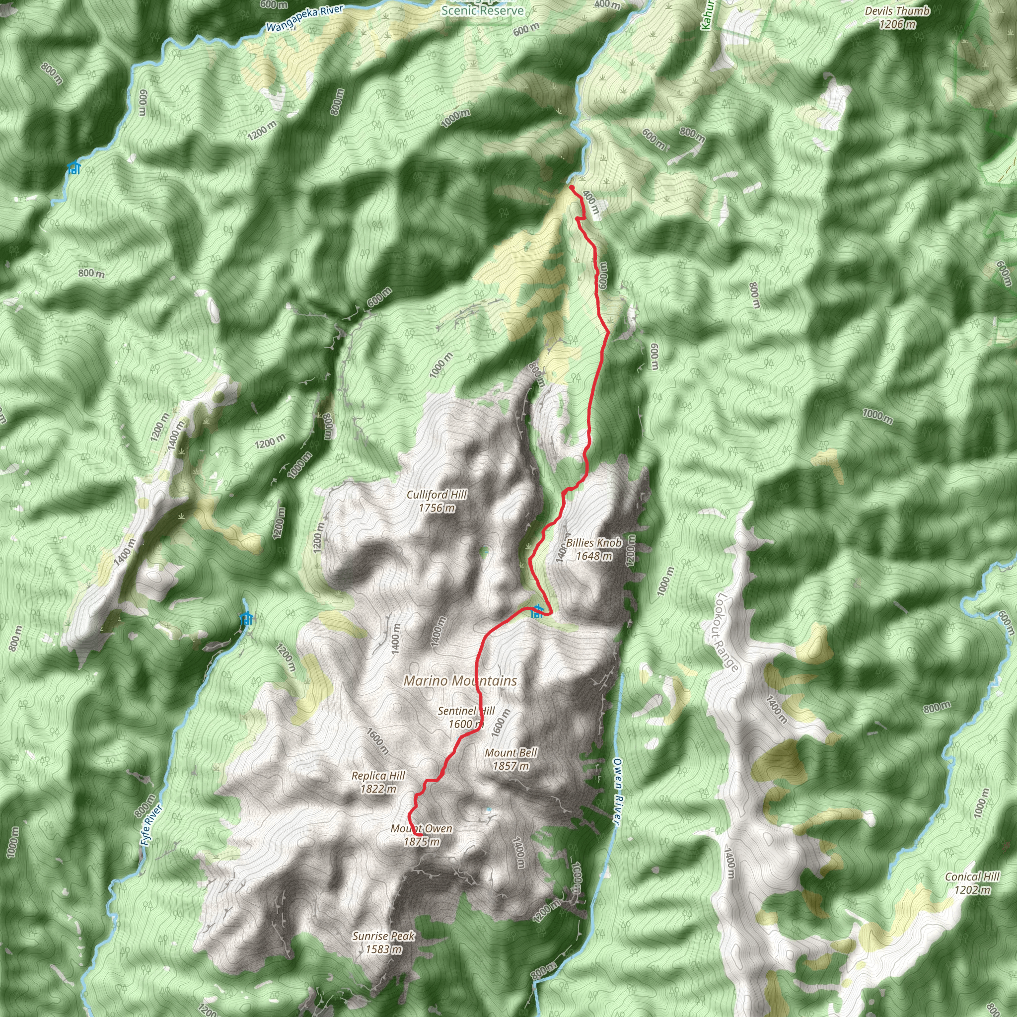 Mt Owen Summit via Granity Pass Hut mobile static map