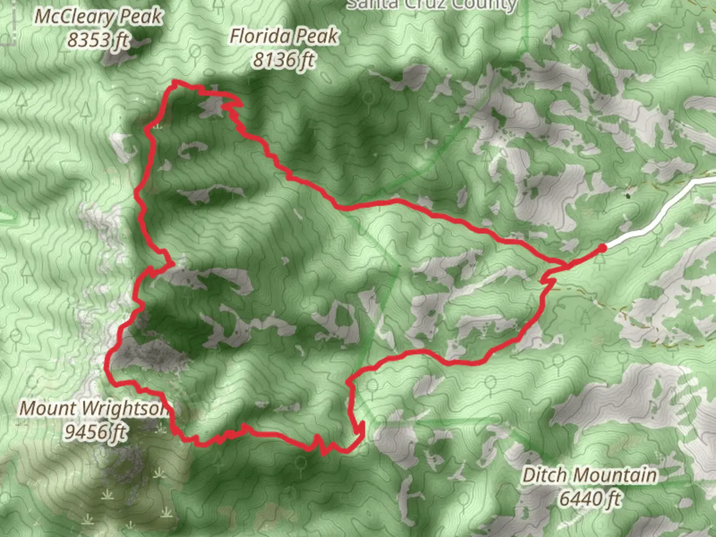 An image depicting the trail Cave Creek Canyon Trail, Baldy Saddle and Gardner Canyon Loop Trail and its surrounding area.
