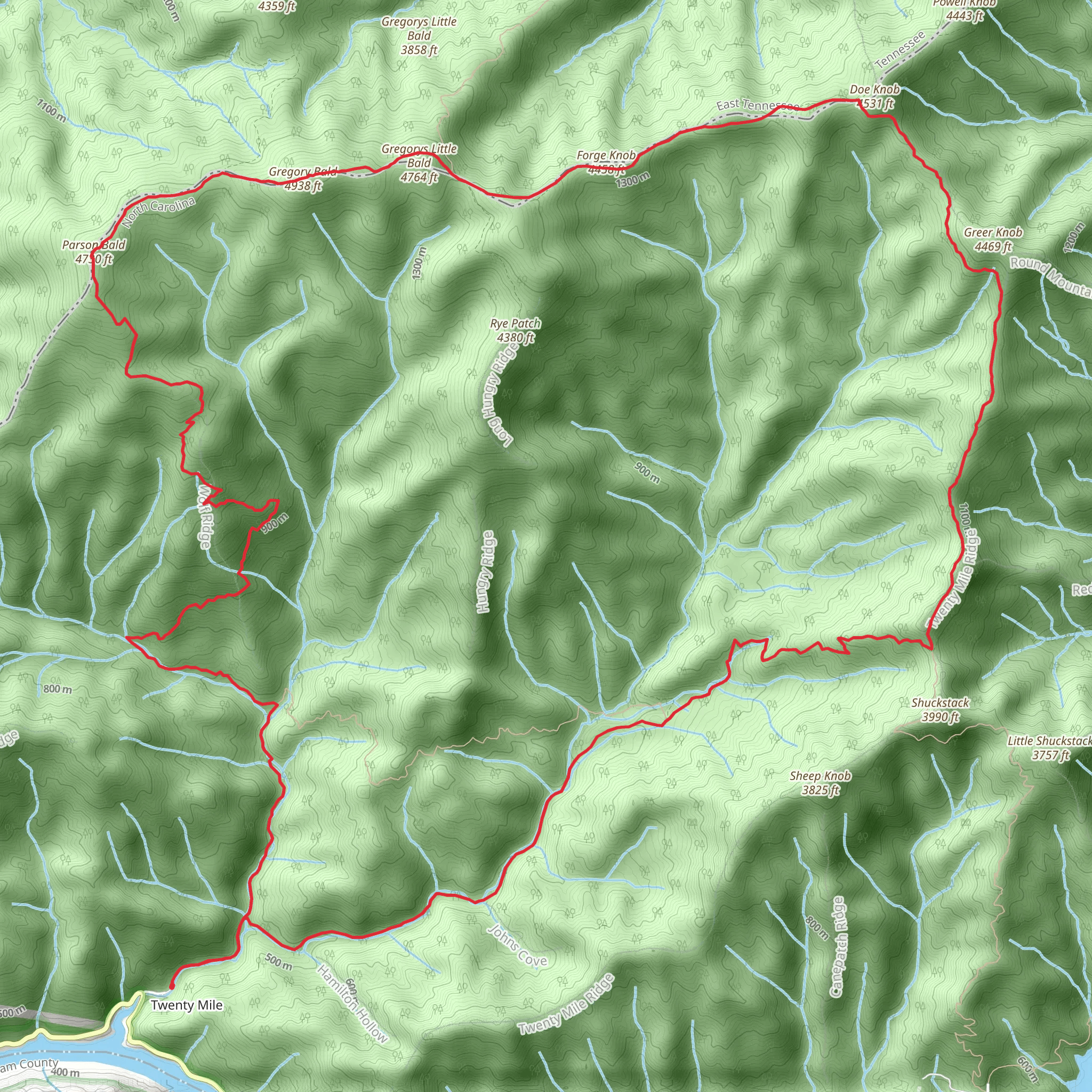 Wolf Ridge Trail, Appalachian Trail and Twentymile Trail mobile static map