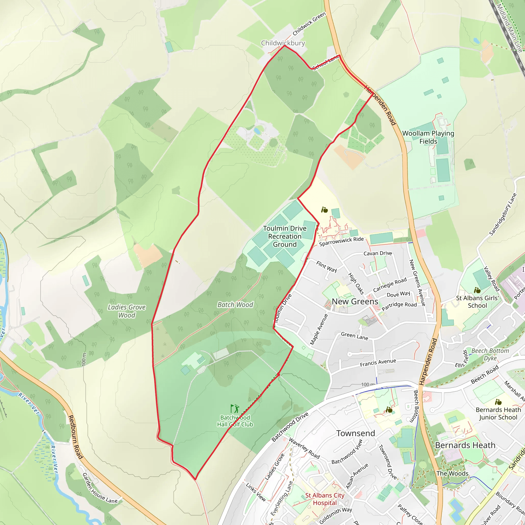 St Albans to Childwick Green mobile static map