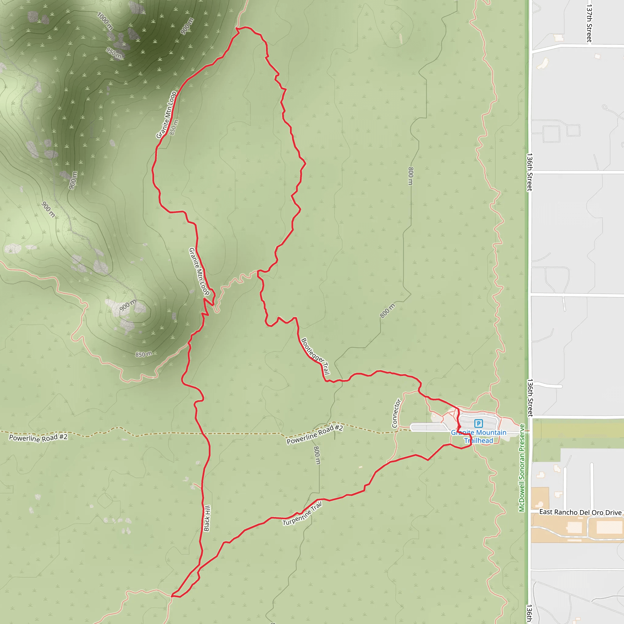 Turpentine, Black Hill and Granite Mountain Loop Trail mobile static map
