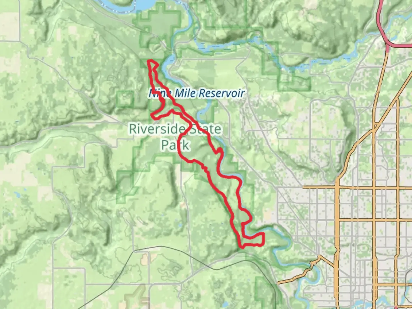An image depicting the trail Trail 25 and Spokane River Loop and its surrounding area.