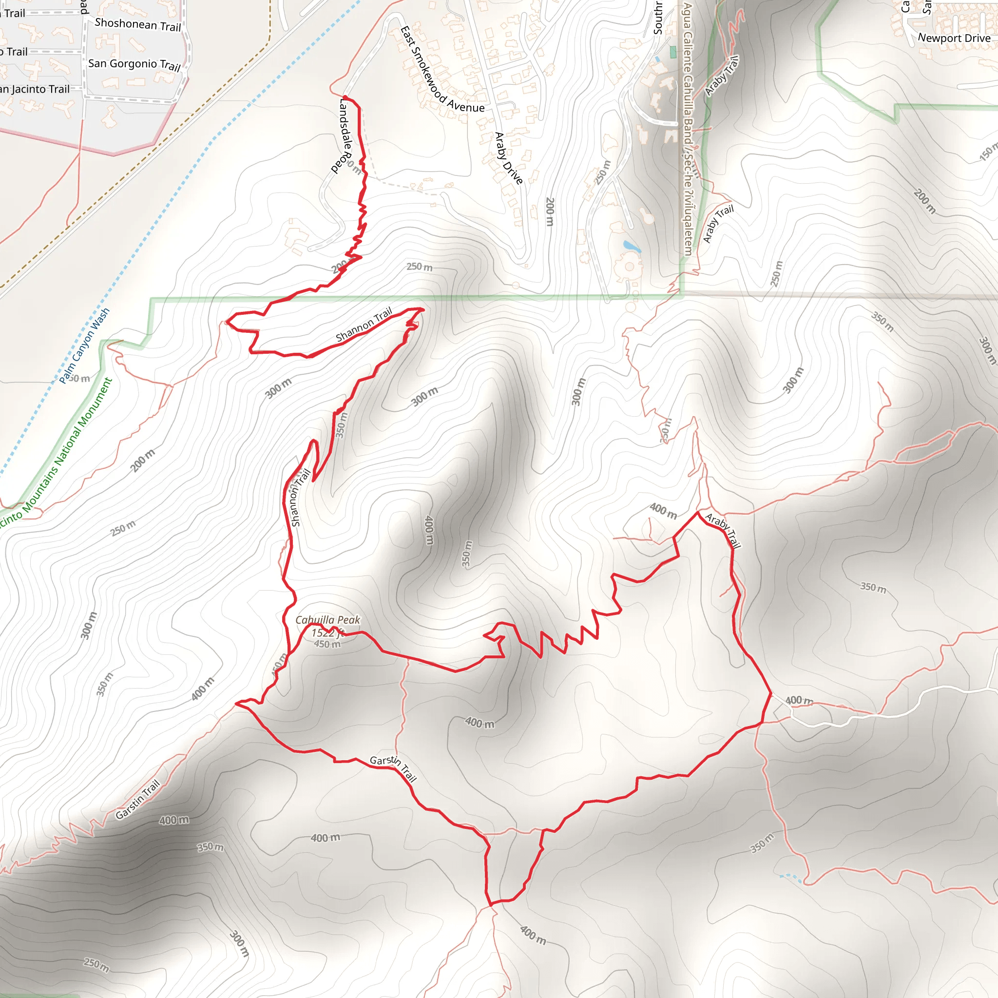 Shannon, Garstin and Cahuilla Peak Loop Trail mobile static map