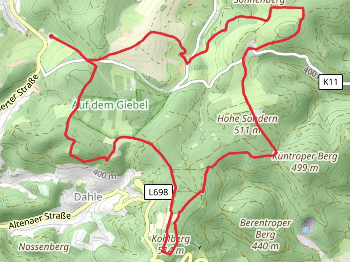 An image depicting the trail Ruterschlad and Kohlberg Loop and its surrounding area.