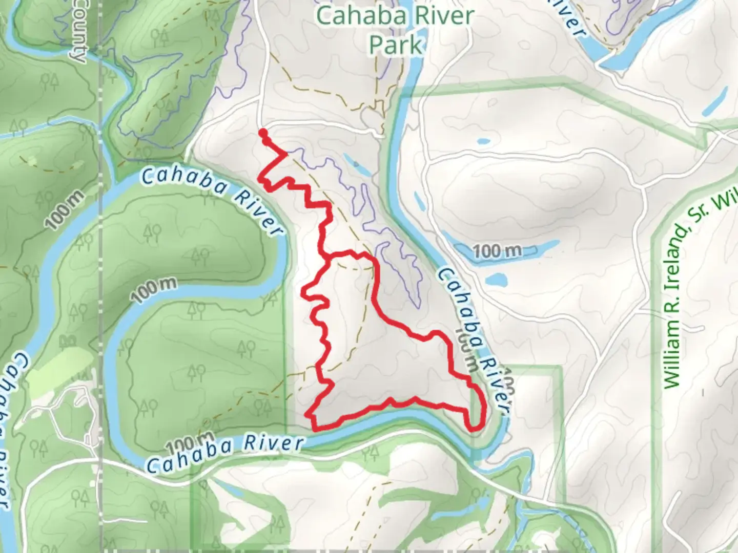An image depicting the trail Shoal Nuff and Cahaba Shoals Loop and its surrounding area.