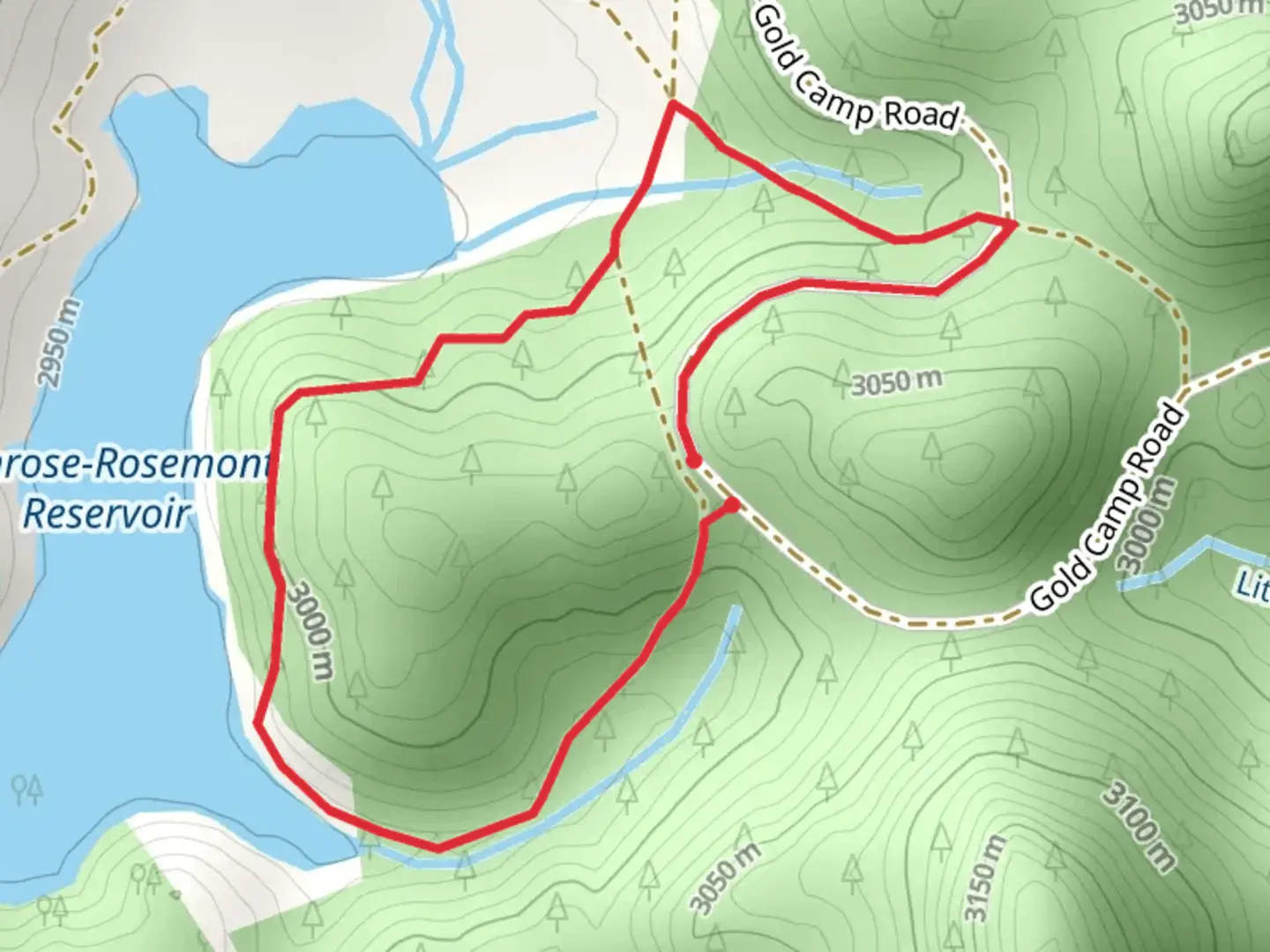 An image depicting the trail Penrose-Rosemont Reservoir Overlook Loop and its surrounding area.