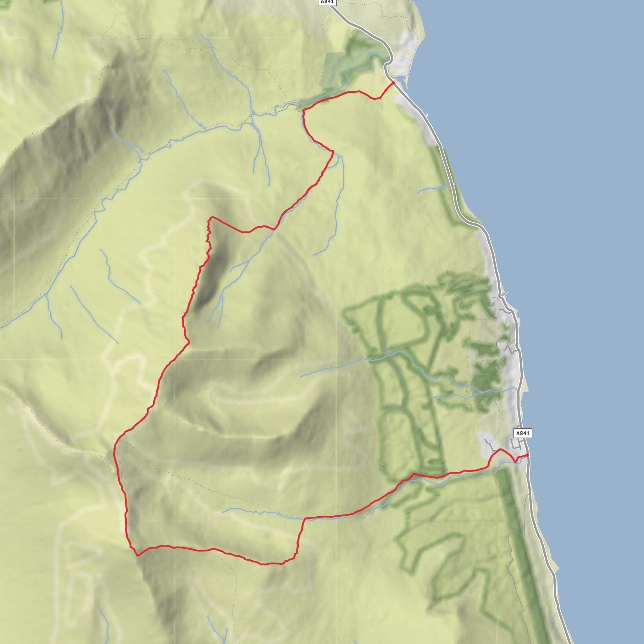 Sannox Bay to Corrieburn Bridge via Cioch na h-Oighe, Mullach Buidhe, Goatfell and Meall Breach mobile static map