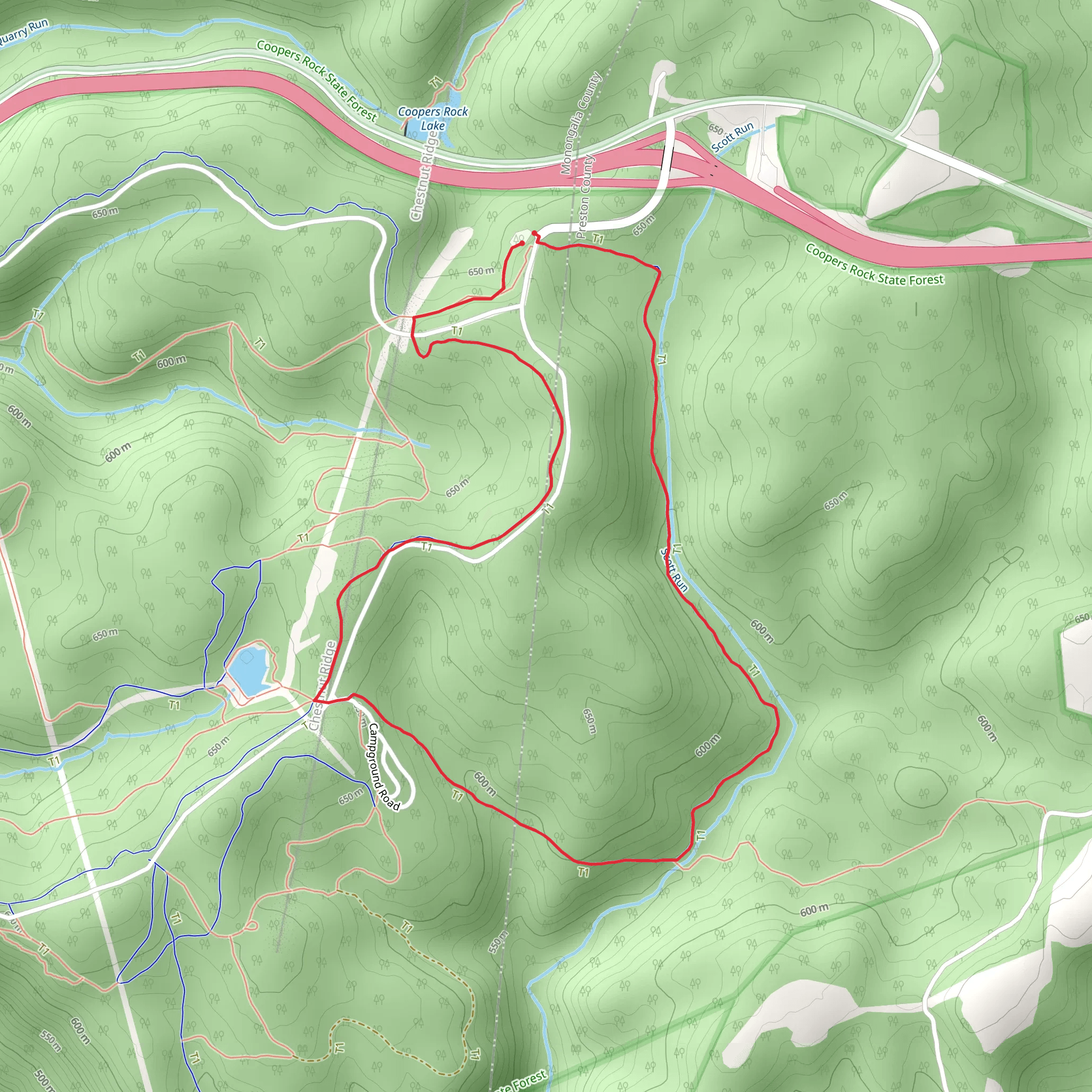 Scott Run and Roadside Loop Trail mobile static map
