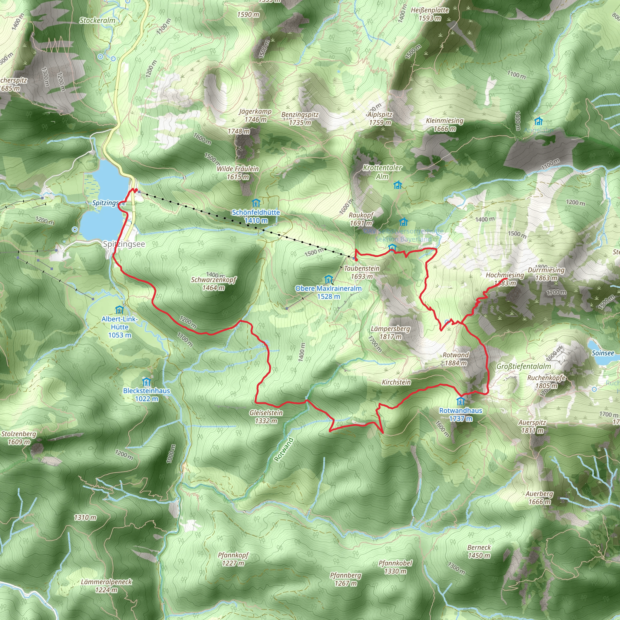 Gleiselstein, Hochmiesing and Lochgrabensattel Walk from Spitzingsee mobile static map