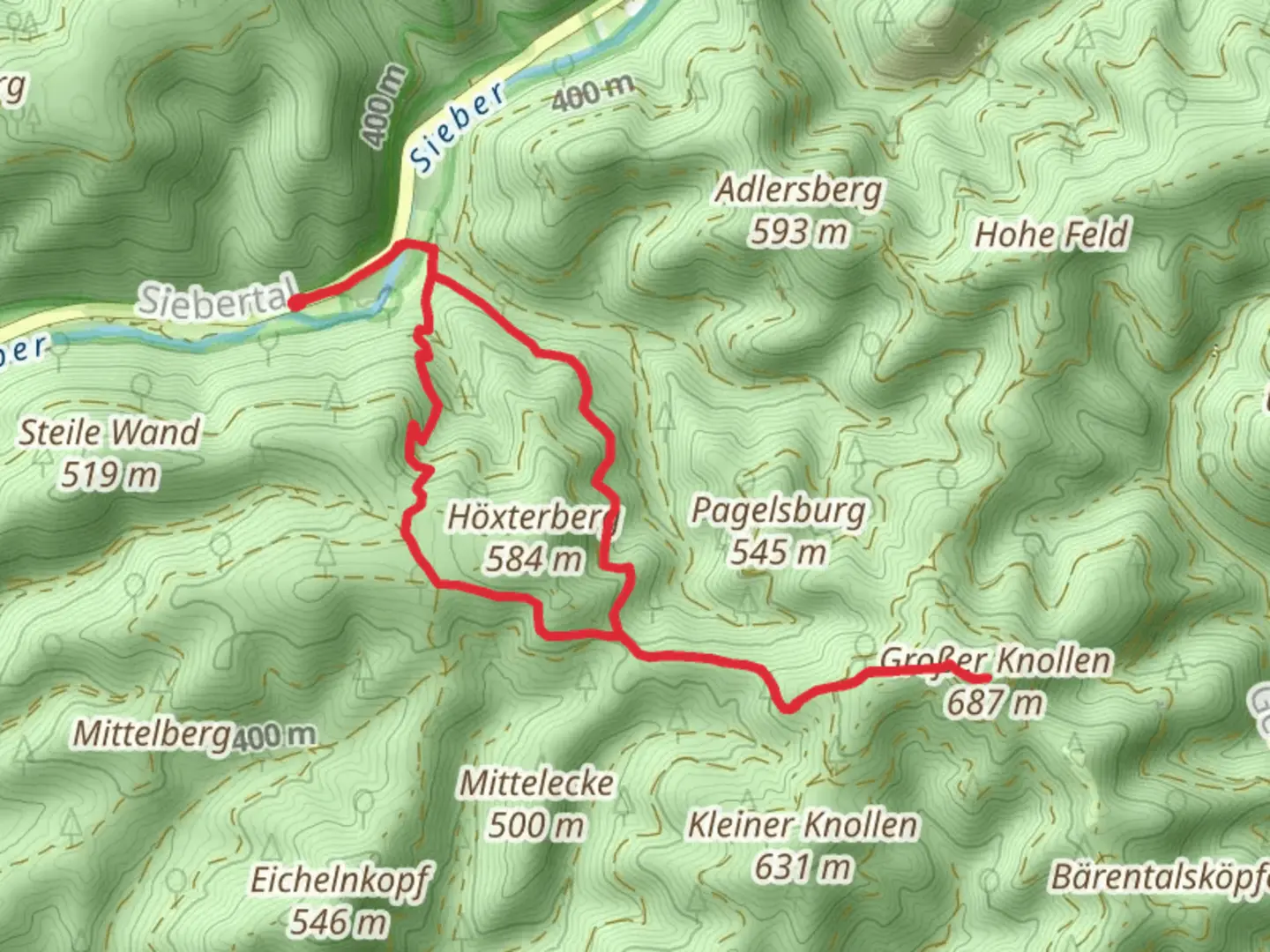 An image depicting the trail Großer Knollen and Grimmberg Loop and its surrounding area.