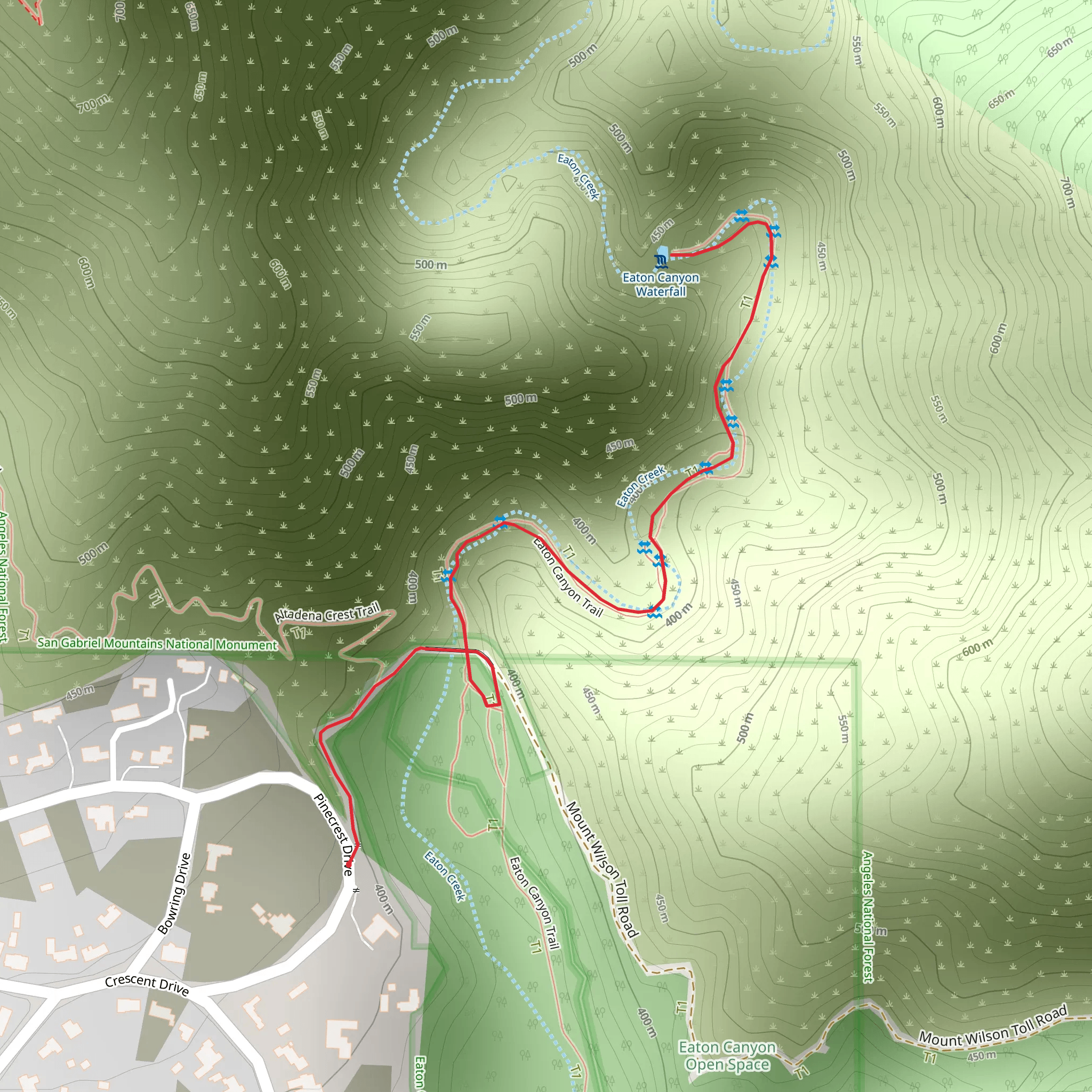 Eaton Canyon Trail Out and Back mobile static map