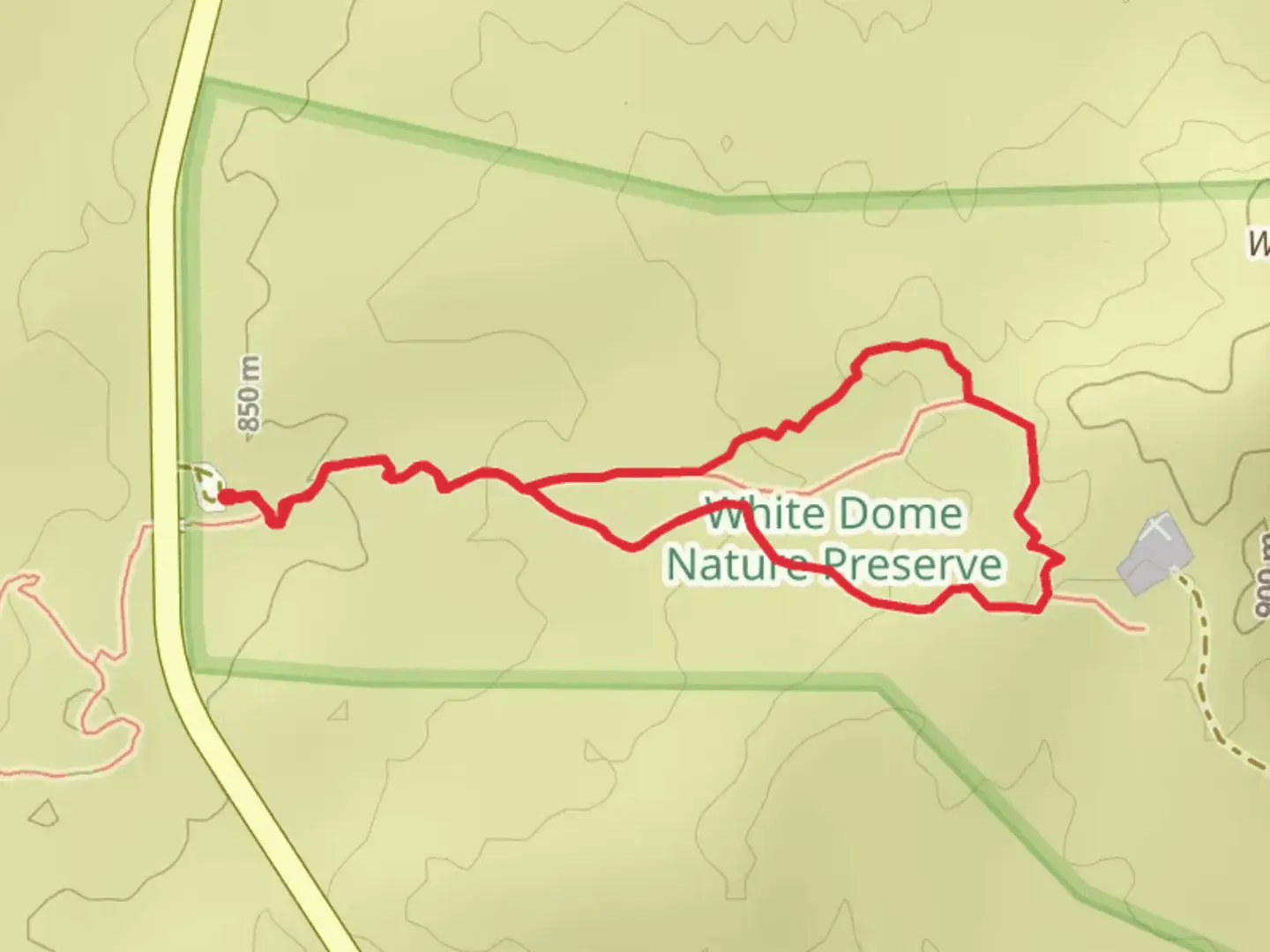 An image depicting the trail White Dome Trail and Lowland Trail and its surrounding area.