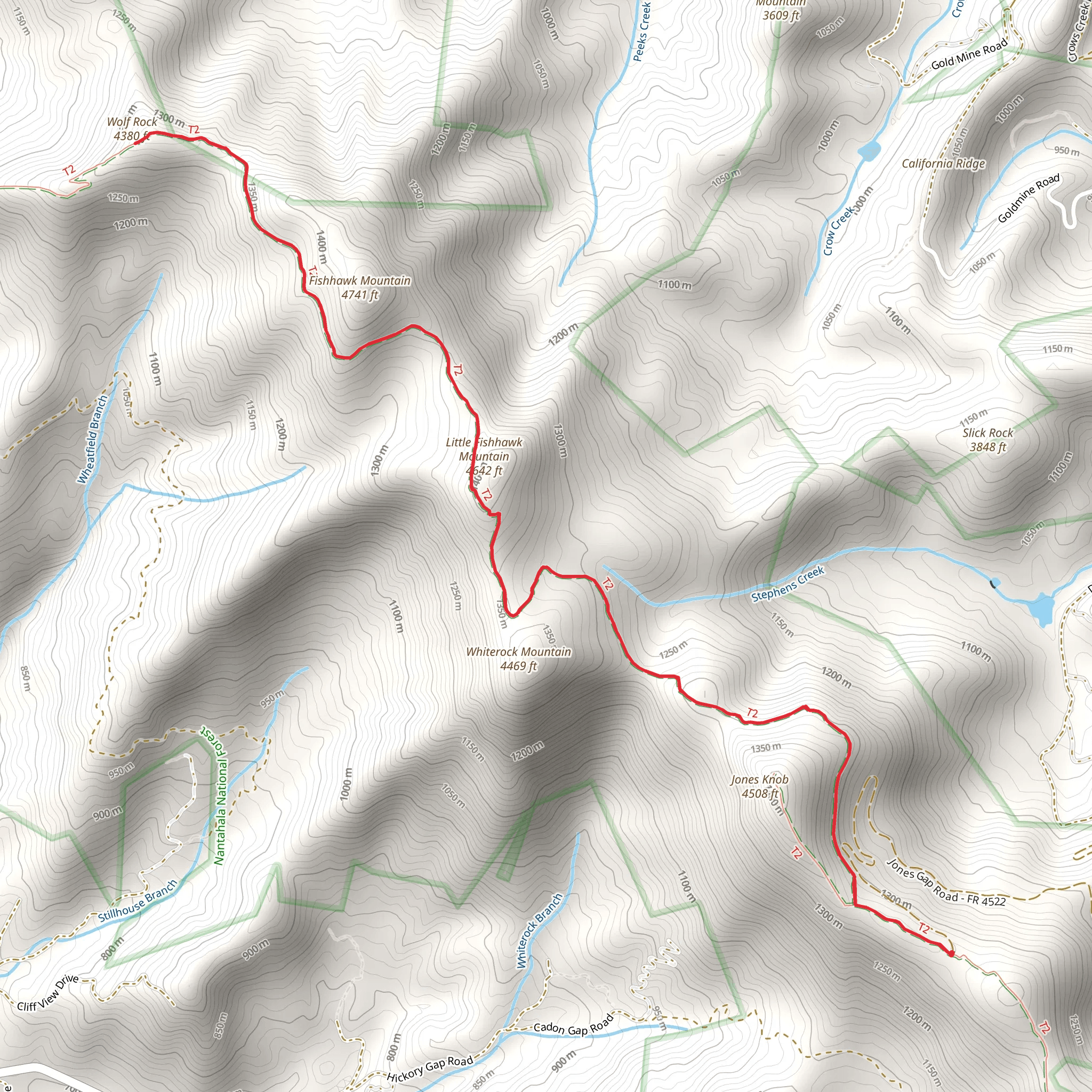 Little Fishhawk Mountain and Wolf Rock via Bartram Trail mobile static map