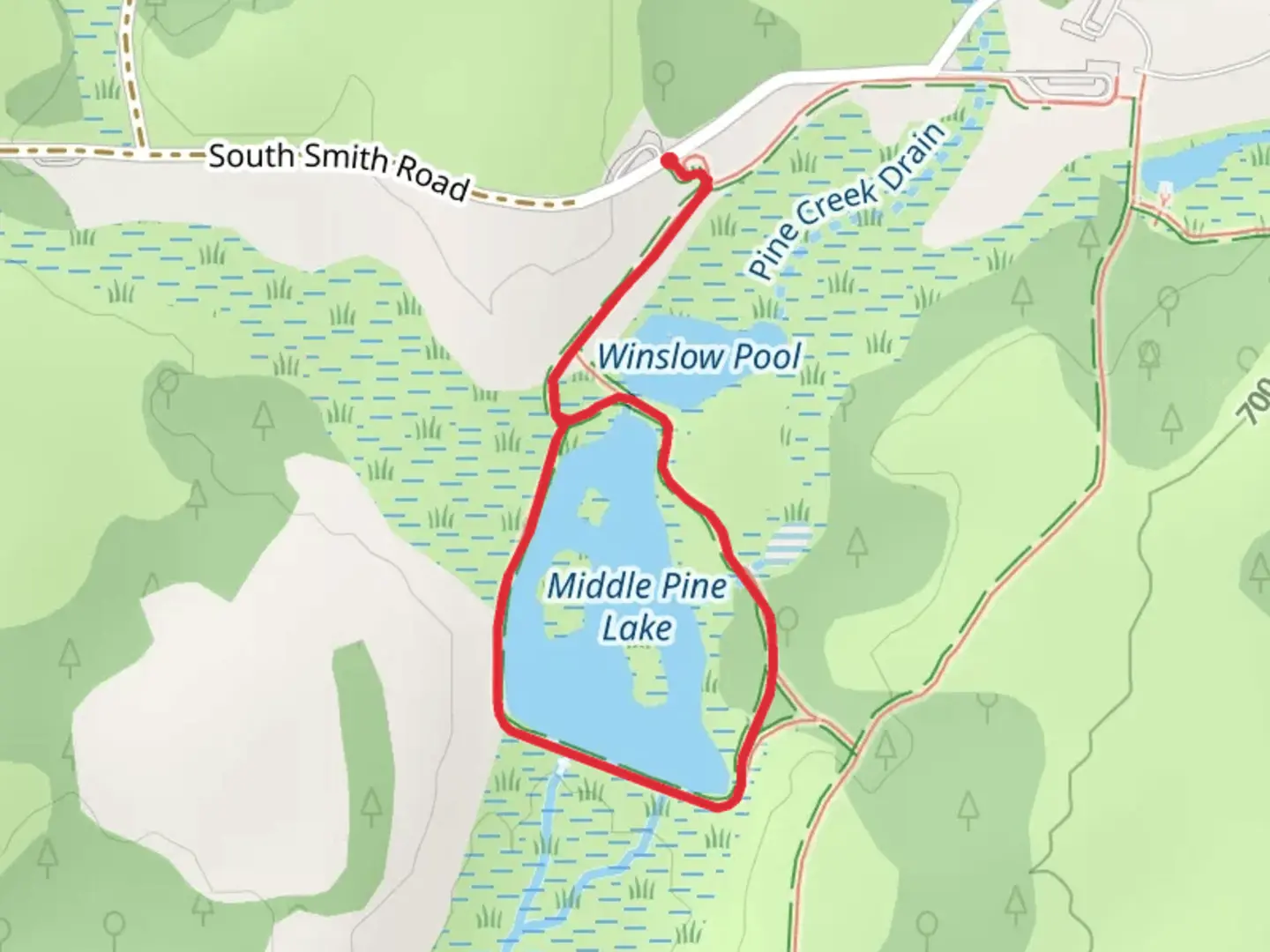 An image depicting the trail Middle Pine Lake Loop and its surrounding area.