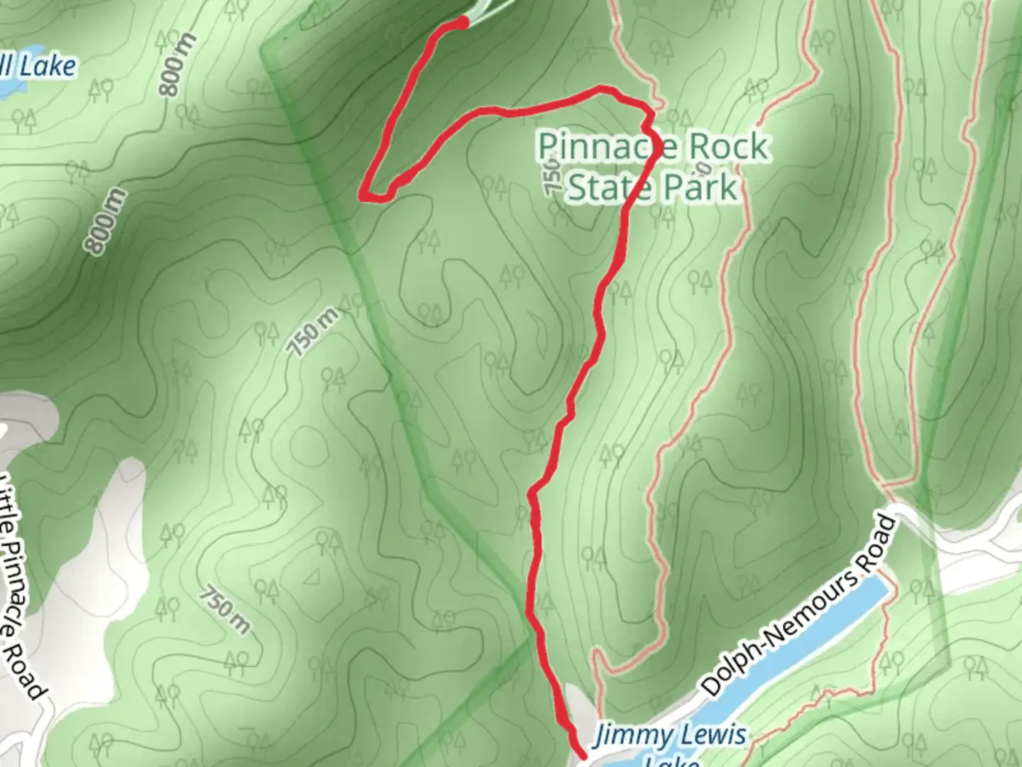 An image depicting the trail Jimmy Lewis Lake via Turkey Rock Trail and its surrounding area.