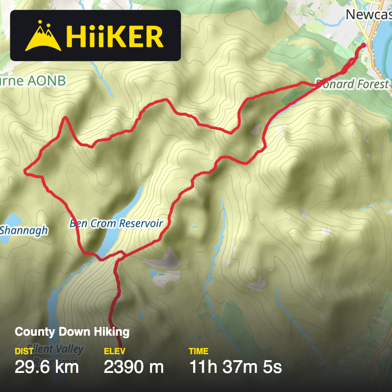 A map preview of the recording County Down Hiking.
