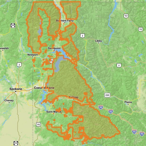 Idaho Panhandle National Forests mobile static map